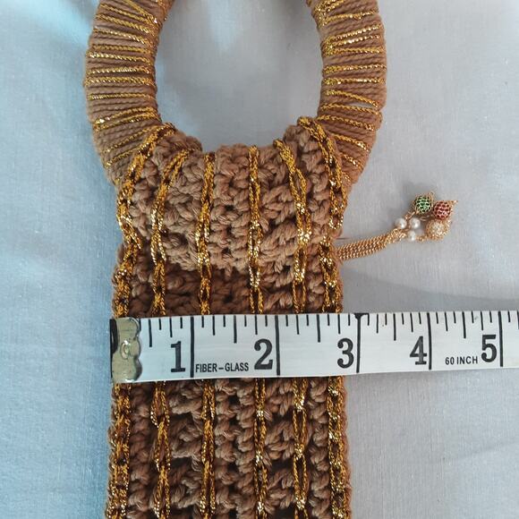 Boho Lux Golden Brown Crochet Belt Medium Waist Jumbro Statement Wrapped Buckle - Picture 10 of 11